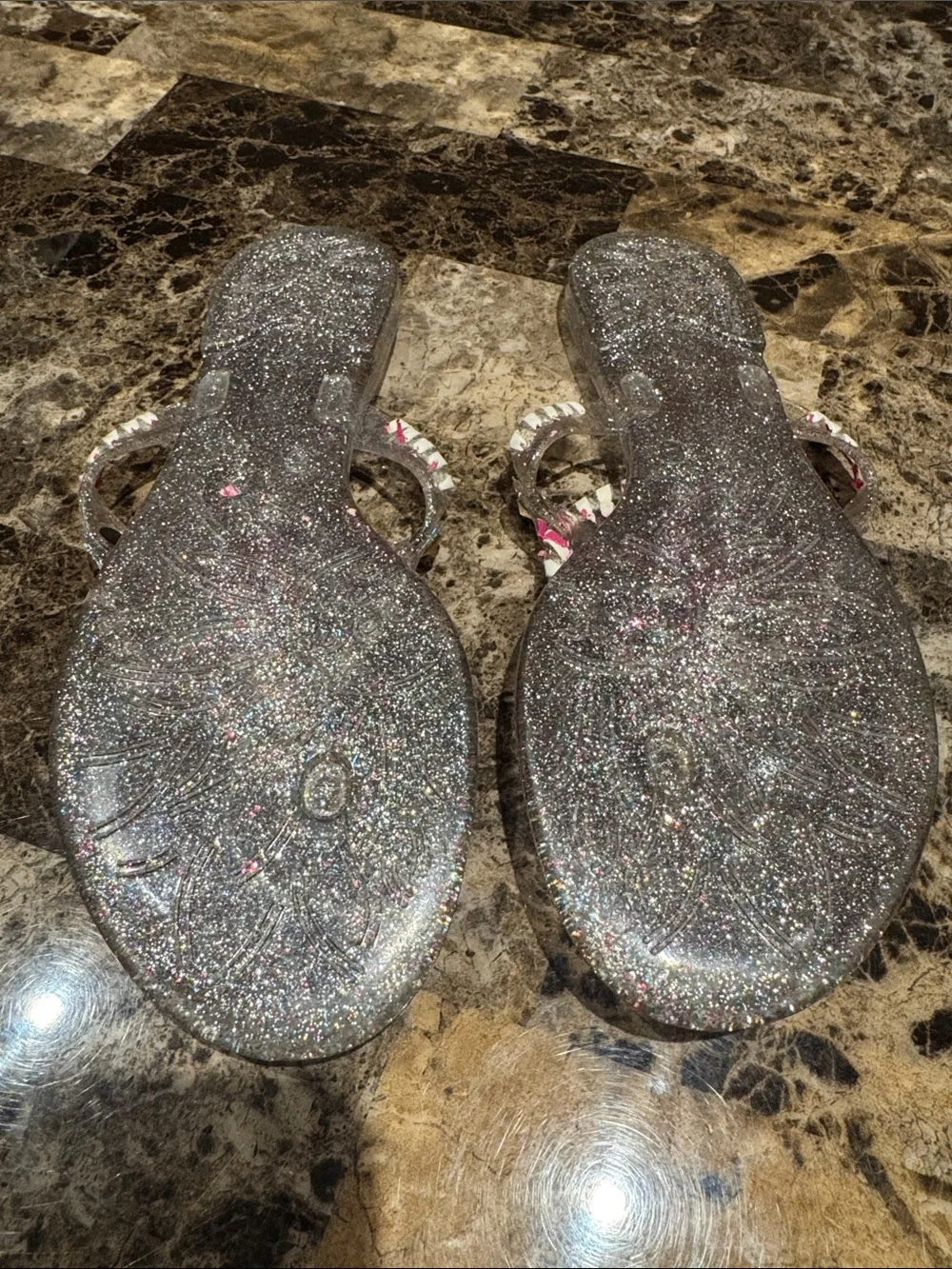 Jack Rogers Silver Colorful Glitter Girls' Sandals with pink/white accents - 4